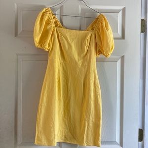Nasty Gal puff sleeve yellow linen mini dress